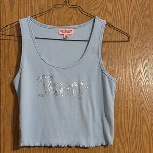 Juicy Couture Pastel Blue Crystal Logo Cropped Tank Size L